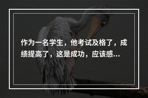 作为一名学生，他考试及格了，成绩提高了，这是成功，应该感到