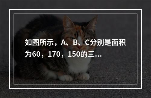 如图所示，A、B、C分别是面积为60，170，150的三张