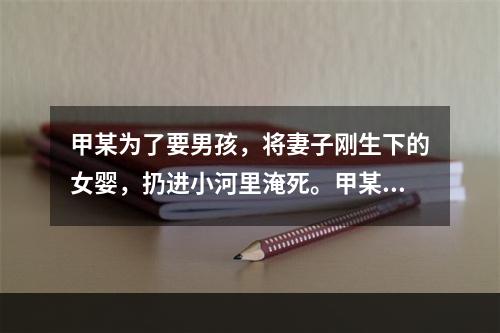 甲某为了要男孩，将妻子刚生下的女婴，扔进小河里淹死。甲某犯