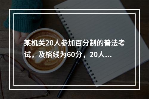 某机关20人参加百分制的普法考试，及格线为60分，20人的