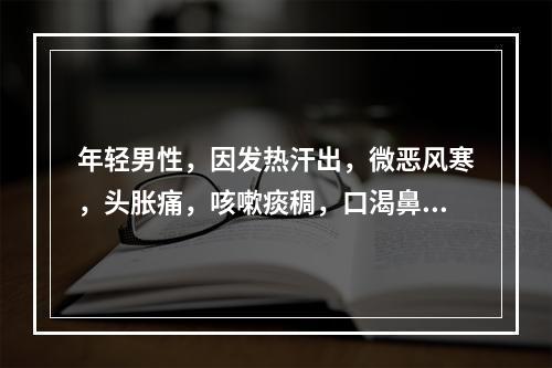 年轻男性，因发热汗出，微恶风寒，头胀痛，咳嗽痰稠，口渴鼻燥