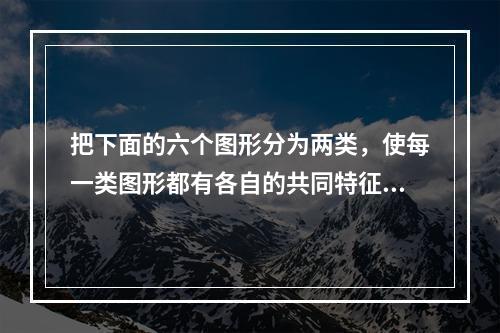 把下面的六个图形分为两类，使每一类图形都有各自的共同特征或