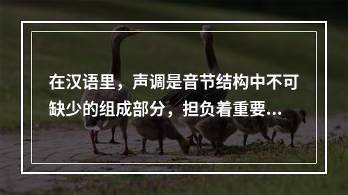 在汉语里，声调是音节结构中不可缺少的组成部分，担负着重要的