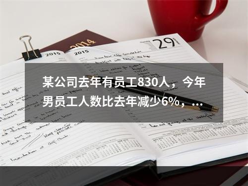 某公司去年有员工830人，今年男员工人数比去年减少6%，女