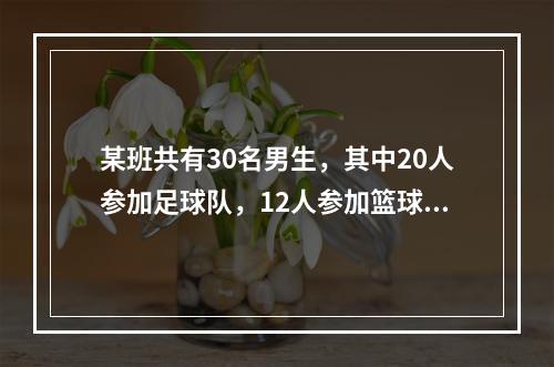 某班共有30名男生，其中20人参加足球队，12人参加篮球队