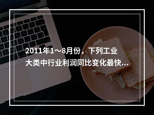 2011年1～8月份，下列工业大类中行业利润同比变化最快的是