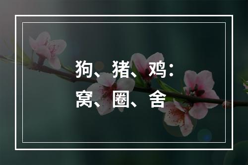 狗、猪、鸡：窝、圈、舍