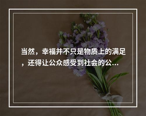 当然，幸福并不只是物质上的满足，还得让公众感受到社会的公平