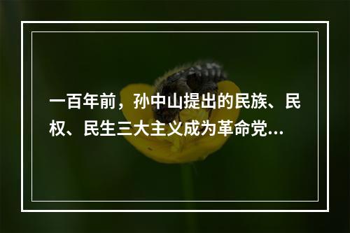 一百年前，孙中山提出的民族、民权、民生三大主义成为革命党人