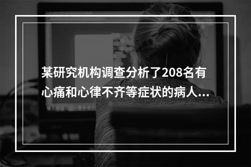 某研究机构调查分析了208名有心痛和心律不齐等症状的病人，