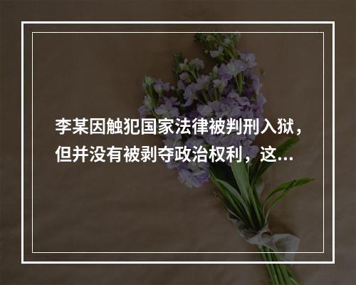 李某因触犯国家法律被判刑入狱，但并没有被剥夺政治权利，这意