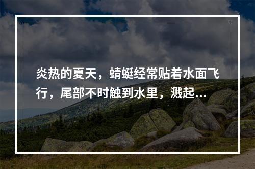 炎热的夏天，蜻蜓经常贴着水面飞行，尾部不时触到水里，溅起朵