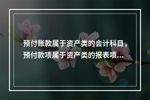 预付账款属于资产类的会计科目，预付款项属于资产类的报表项目。