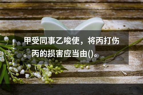 甲受同事乙唆使，将丙打伤。丙的损害应当由()。