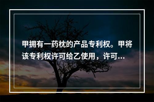 甲拥有一药枕的产品专利权。甲将该专利权许可给乙使用，许可方式