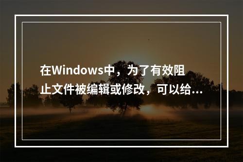 在Windows中，为了有效阻止文件被编辑或修改，可以给文件