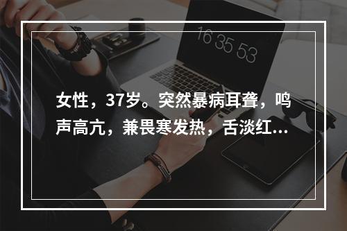 女性，37岁。突然暴病耳聋，鸣声高亢，兼畏寒发热，舌淡红苔