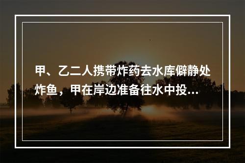 甲、乙二人携带炸药去水库僻静处炸鱼，甲在岸边准备往水中投掷炸