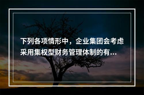 下列各项情形中，企业集团会考虑采用集权型财务管理体制的有()