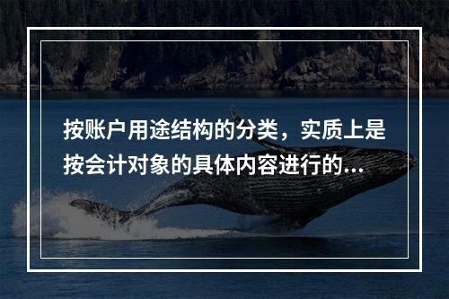 按账户用途结构的分类，实质上是按会计对象的具体内容进行的分类