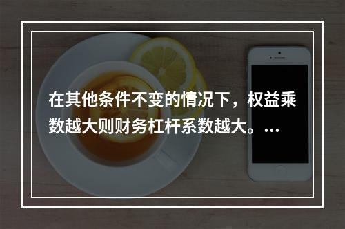 在其他条件不变的情况下，权益乘数越大则财务杠杆系数越大。()