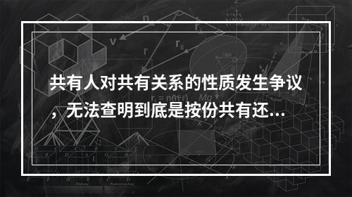 共有人对共有关系的性质发生争议，无法查明到底是按份共有还是共