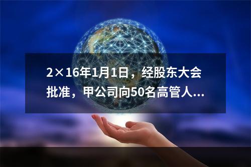 2×16年1月1日，经股东大会批准，甲公司向50名高管人员每