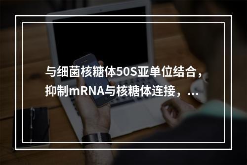 与细菌核糖体50S亚单位结合，抑制mRNA与核糖体连接，阻止