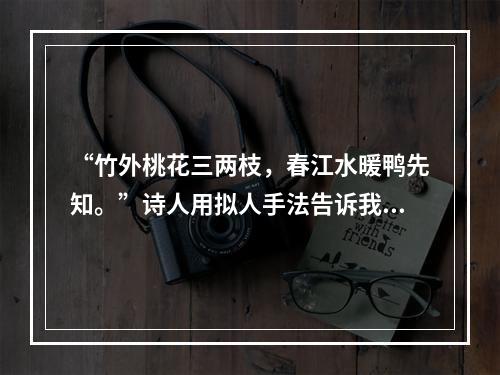 “竹外桃花三两枝，春江水暖鸭先知。”诗人用拟人手法告诉我们的