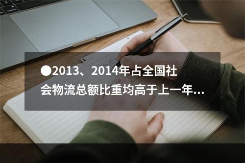 ●2013、2014年占全国社会物流总额比重均高于上一年水平