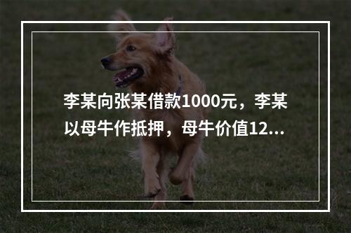 李某向张某借款1000元，李某以母牛作抵押，母牛价值1200