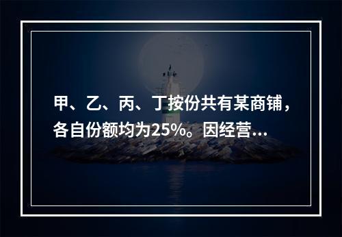 甲、乙、丙、丁按份共有某商铺，各自份额均为25%。因经营理念