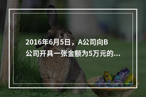 2016年6月5日，A公司向B公司开具一张金额为5万元的支票