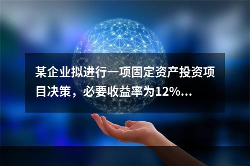 某企业拟进行一项固定资产投资项目决策，必要收益率为12%，有