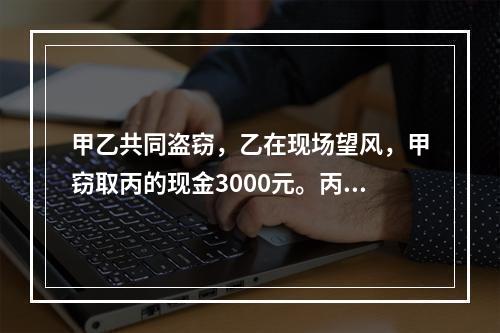 甲乙共同盗窃，乙在现场望风，甲窃取丙的现金3000元。丙发现