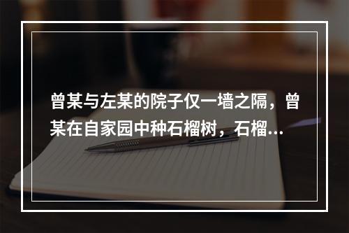 曾某与左某的院子仅一墙之隔，曾某在自家园中种石榴树，石榴树枝