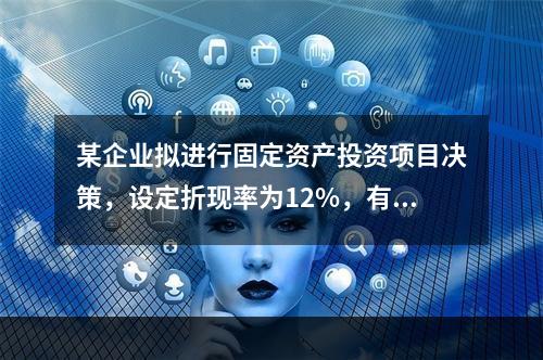 某企业拟进行固定资产投资项目决策，设定折现率为12%，有几个