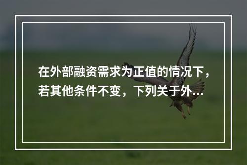 在外部融资需求为正值的情况下，若其他条件不变，下列关于外部融