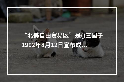 “北美自由贸易区”是()三国于1992年8月12日宣布成立的