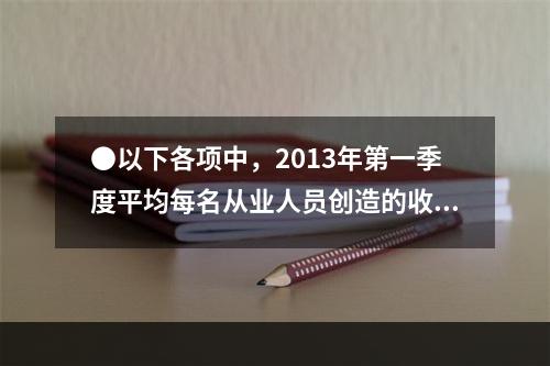 ●以下各项中，2013年第一季度平均每名从业人员创造的收入均