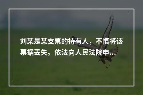 刘某是某支票的持有人，不慎将该票据丢失。依法向人民法院申请了