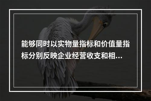 能够同时以实物量指标和价值量指标分别反映企业经营收支和相关现