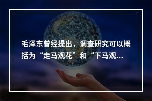 毛泽东曾经提出，调查研究可以概括为“走马观花”和“下马观花”