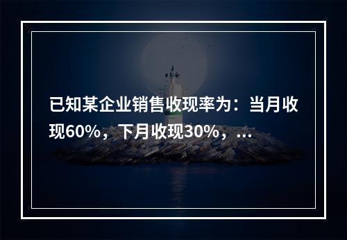 已知某企业销售收现率为：当月收现60%，下月收现30%，再下