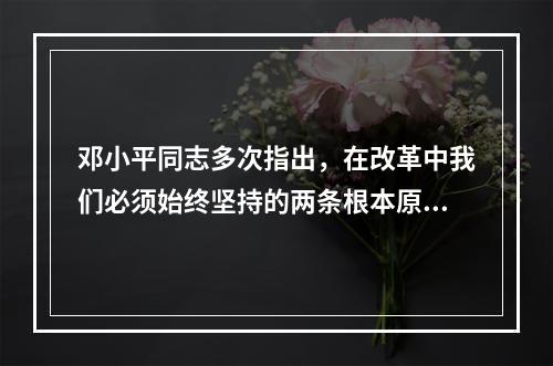 邓小平同志多次指出，在改革中我们必须始终坚持的两条根本原则是