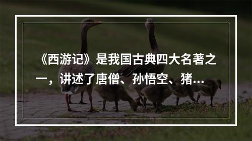 《西游记》是我国古典四大名著之一，讲述了唐僧、孙悟空、猪八戒