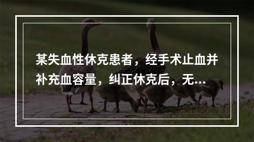 某失血性休克患者，经手术止血并补充血容量，纠正休克后，无尿，