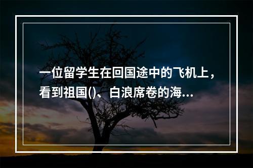 一位留学生在回国途中的飞机上，看到祖国()、白浪席卷的海岸线