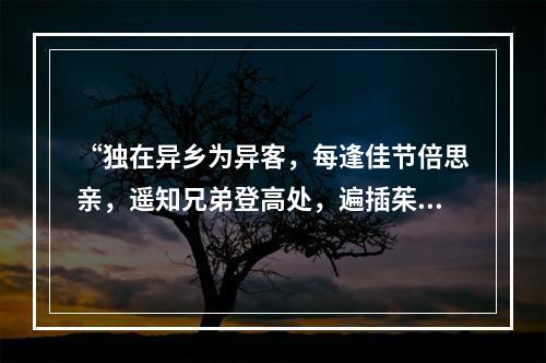 “独在异乡为异客，每逢佳节倍思亲，遥知兄弟登高处，遍插茱萸少