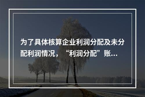 为了具体核算企业利润分配及未分配利润情况，“利润分配”账户应